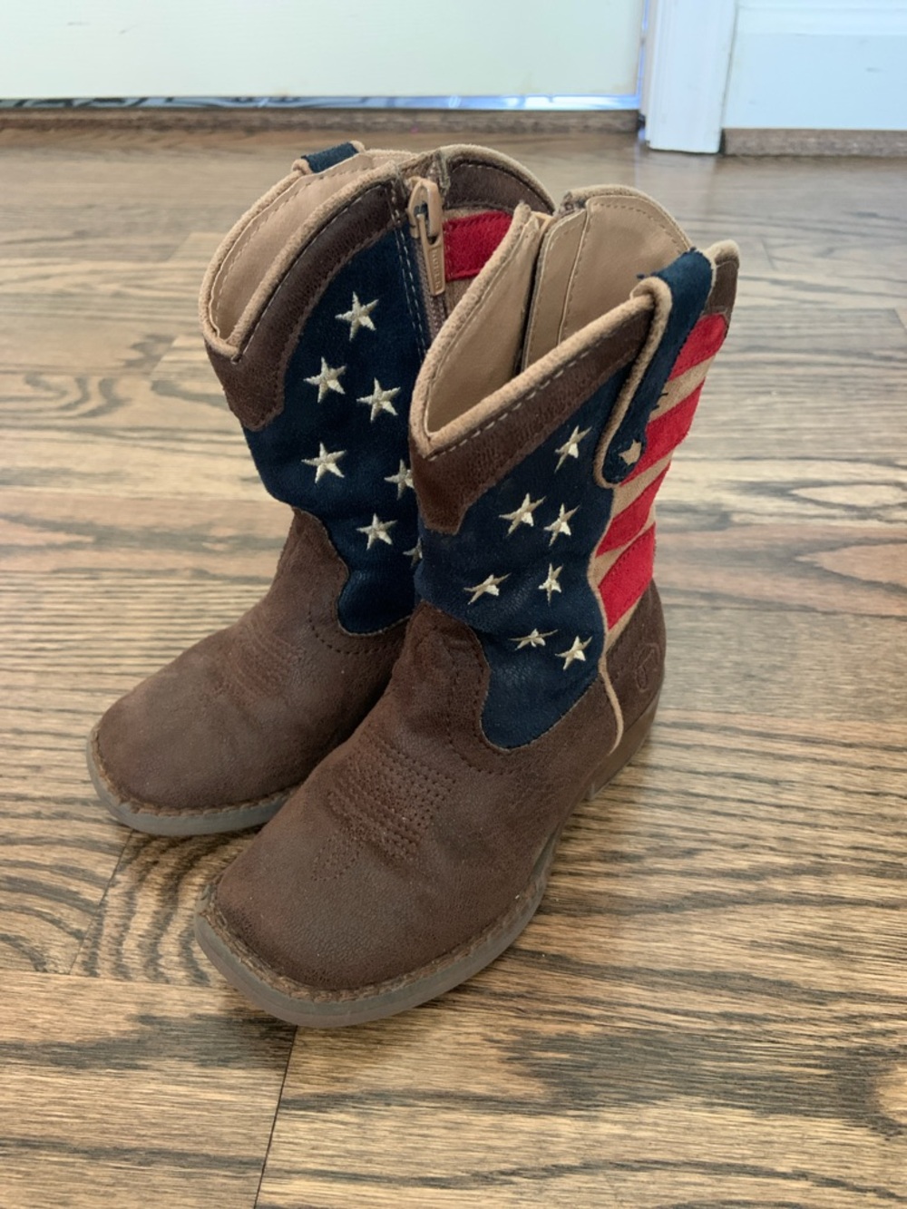 Roper Kids Brown Cowboy Boots with American Flag Detail